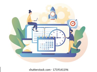 Self Discipline And Motivation Concept. Time Management, Self Control, Self Management, Target, Productivity Metaphors. Modern Flat Cartoon Style. Vector Illustration On White Background