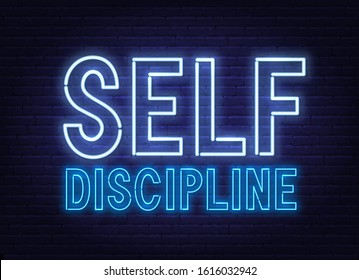 Self discipline neon sign on dark background.