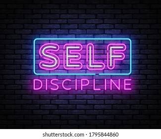 Vector De Signos De Neón De Autodisciplina. Inscripción de la Neón de autodisciplina, plantilla de diseño, diseño de tendencia moderna, señalización nocturna. Ilustración del vector