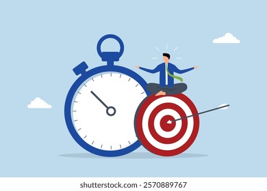 Self discipline, serene entrepreneur reflects on goal and timer. 