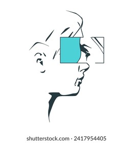 Autodescubrimiento, búsqueda del valor propio, el sueño de éxito o el significado de la vida, la exploración, el concepto interior o interno. Mujer mirando dentro de su cabeza. Atención y salud mental.