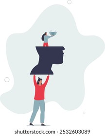 Self discovery, finding yourself searching for self value, success dream or meaning of life, exploration, inner or inside concept.flat design with people.