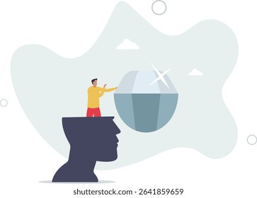 Self discovery, finding yourself searching for self value, success dream or meaning of life, exploration, inner or inside concept, character life .