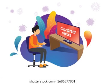 Self Distance Quarantine at Home to Avoid Corona Virus, Virus Spreading Fast watching television web 4.0 Cartoon Vector
