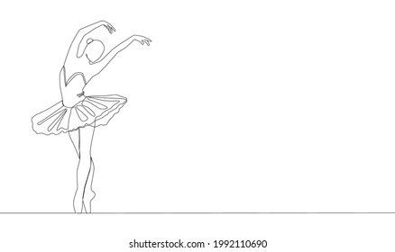 Self drawing animation of continuous line drawing of woman ballet dancer.