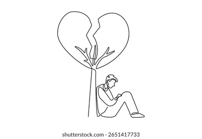 Self drawing animation of single line draw broken heart carried by man woman. Divorce heartache, Divorce heartache concept. Family conflict. Break up relationship.