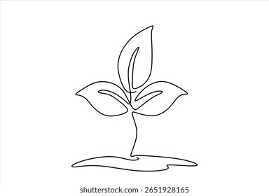 Desenho automático de uma planta de desenho contínuo. Planta de plantio de plântulas, broto. Traçado editável. Vetor de uma linha desenhado à mão.	