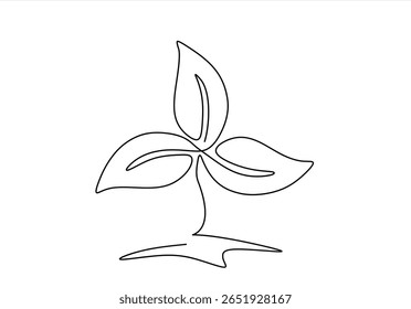 Desenho automático de uma planta de desenho contínuo. Planta de plantio de plântulas, broto. Traçado editável. Vetor de uma linha desenhado à mão.	