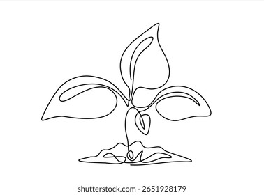 Desenho automático de uma planta de desenho contínuo. Planta de plantio de plântulas, broto. Traçado editável. Vetor de uma linha desenhado à mão.	