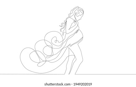 Self, drawing continuous single drawn one line pregnant woman nursing woman hand-drawn picture silhouette. Line art