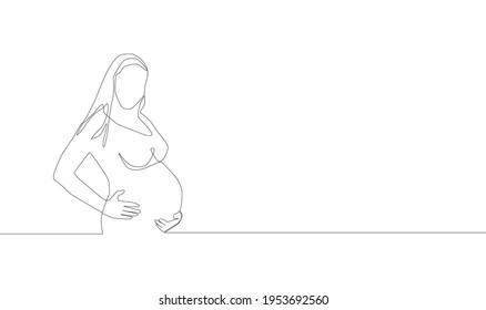 Self, drawing continuous single drawn one line pregnant woman nursing woman hand-drawn picture silhouette. Line art