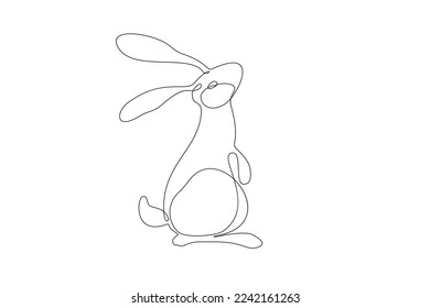 Self drawing icon rabbit. One black line drawing easter bunny on white. Modern cute animal design in minimalist style for company logo identity, concept for national zoo icon. Vector illustration