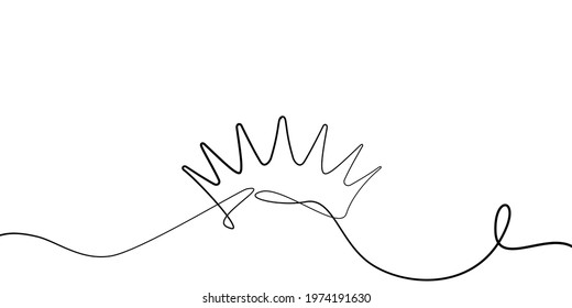 Self drawing king crown. Simple of single continuous one black line drawing of crown on white. Isolated black icon crown. Symbol of leadership, power, luxury, wealth, success.Vector illustration