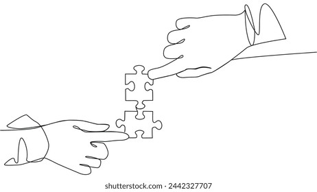 Self drawing line animation of two hands with puzzle pieces connecting together