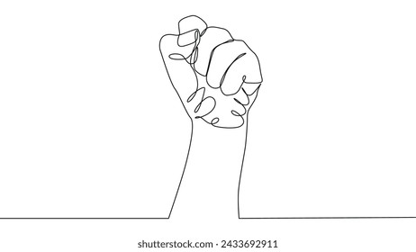 self drawing of single continuous line draw fist or resistance hand symbol. Nonverbal signs.