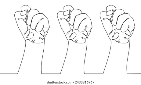 self drawing of single continuous line draw fist or resistance hand symbol. Nonverbal signs.