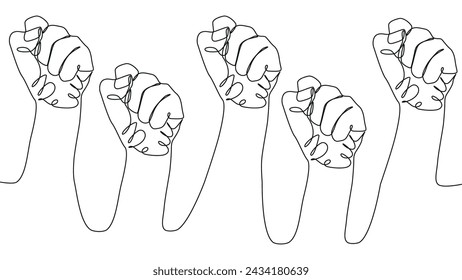 self drawing of single continuous line draw fist or resistance hand symbol. Nonverbal signs.