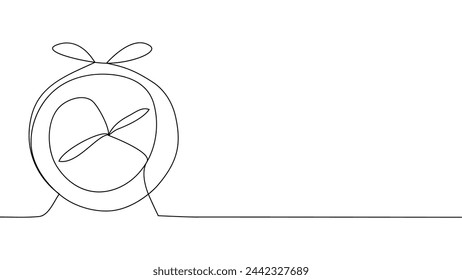 self drawing of single continuous line alarm clock. Minimalism. Full length one line animation illustration