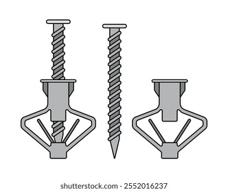 Tornillos de paneles de yeso autoperforantes Clipart de Vector de iconos planos