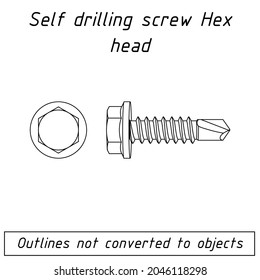 self drilling screw hex head fastener outline