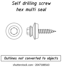 self drilling screw hex milti seal fastener outline blueprint