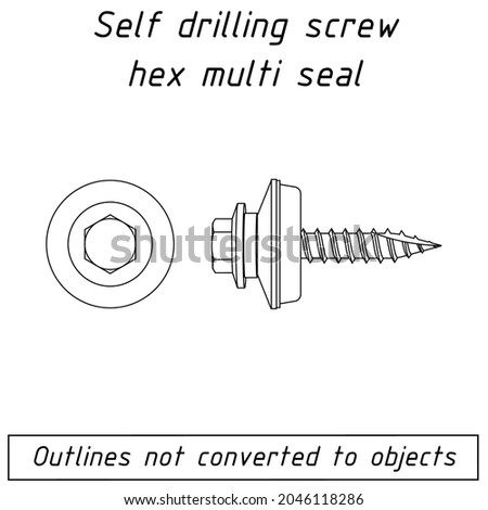 self drilling screw hex milti seal fastener outline blueprint