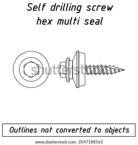 self drilling screw hex milti seal fastener outline blueprint