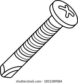 Self drilling screw. Vector outline illustration.