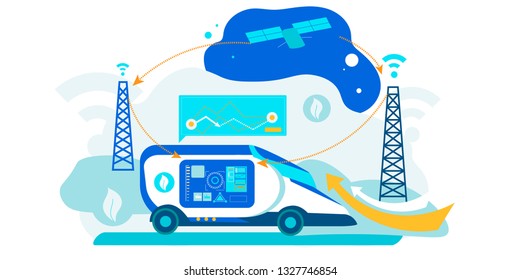 Self Driving Car. Artificial Intelligence Vehicle. Driverless Autonomus Robot Technology With Gps System. Futuristic Autopilot Navigation Control. Automotive Transport With Radar Sensor.