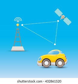 self driving car concept cartoon infographic. autopilot car