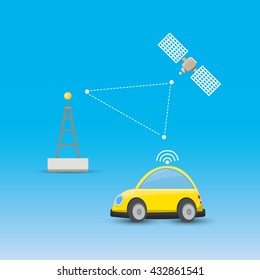 self driving car concept cartoon infographic. autopilot car