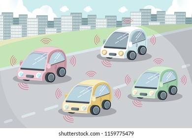 self driving car concept on the green background