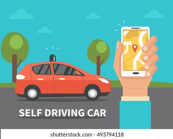 Self Driving Car Concept. Vector Illustration.
