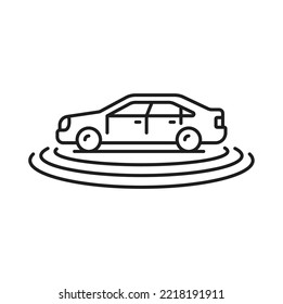 Self Driving Car And Driverless Vehicle Icon, Smart Drive Future Technology, Vector Line Pictogram. Driverless Car Icon With Self-driving Intelligent System Of Radar Controls For Automated Transport