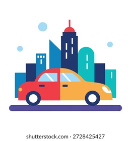 Autodirigível carro dirigindo através de bairro urbano moderno com mobilidade inteligente
