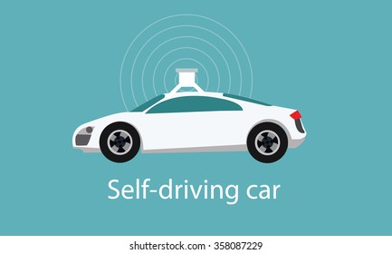 Self Driving Car Vector Concept Illustration Censor On Top Autonomous