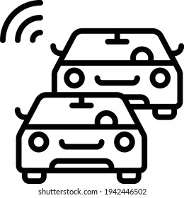 Auto-conducción Concepto de coche conectado, Conectividad de vehículo a vehículo Diseño de iconos vectores, Símbolo de vehículo autónomo sin conductor, Signo de vehículo robot, ilustración de material del sistema de conducción automatizada