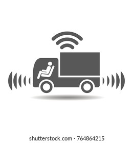 Self driving truck icon. Driverless car.
