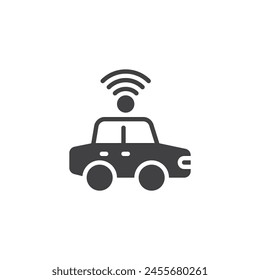 Self driving vehicle vector icon. Car with wireless signal filled flat sign for mobile concept and web design. Autonomous Vehicle glyph icon. Symbol, logo illustration. Vector graphics