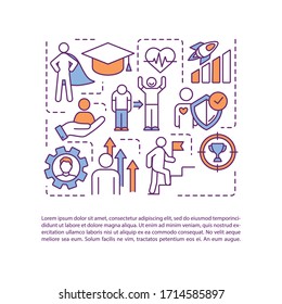 Self education concept icon with text. PPT page vector template. Healthy work and life balance. Personal growth. Brochure, magazine, booklet design element with linear illustrations