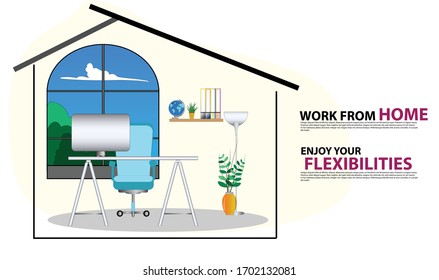 Self employed concept,convenient workplace for freelancer or workers remotely working from home