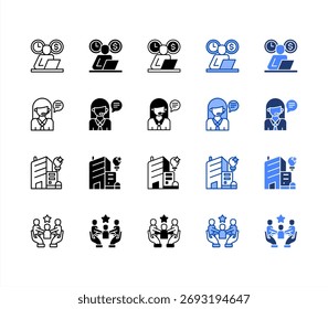 Autônomo, Serviço de atendimento ao cliente, Empresa, Conjunto de ícones de vários estilos de fidelidade.