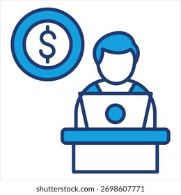 Ilustración vectorial de icono azul de trabajo por cuenta propia