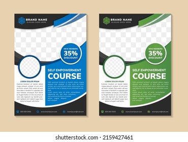 Self Empowerment Course Flyer Template Design With Image And Text Placement, Professional Eye-catchy Colorful Design. Standard For Web Page Banner And Social Media Post, Vertical Vector Layout.