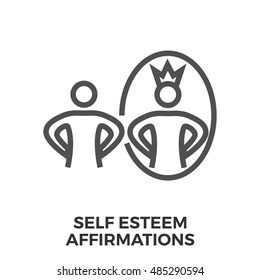 Self Esteem Affirmations Thin Line Vector Icon Isolated on the White Background.