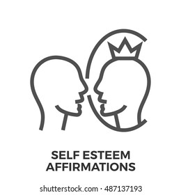 Self Esteem Affirmations Thin Line Vector Icon Isolated on the White Background.