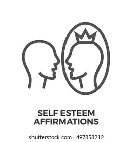 Self Esteem Affirmations Thin Line Vector Icon Isolated on the White Background.