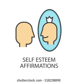 Self esteem affirmations vector icon that shows concept such as practice, personality, can be use for personal or commercial use