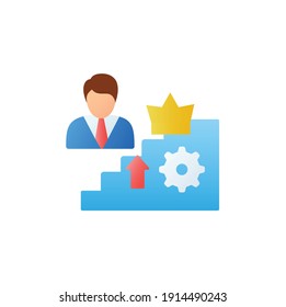  Self esteem building flat icon. Personal assessment. Personal growth concept. Self improvement and self realization. Business and career development. 3D color vector illustration