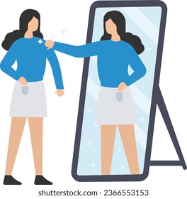 Self esteem or self care, believe in yourself improving confident, Respect in your strong attitude, Looking at mirror with his shadow, Person encourage his confidence

